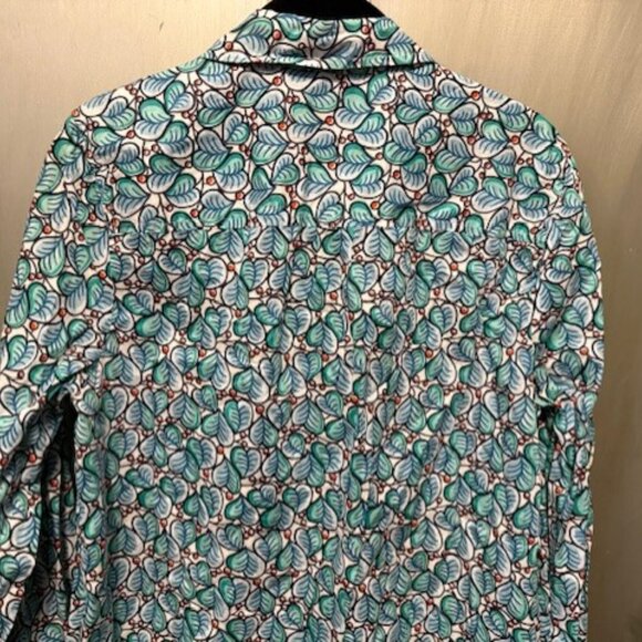 J Crew Leaves & Berries Green Blue Popover Button Front Shirt - Picture 13 of 16
